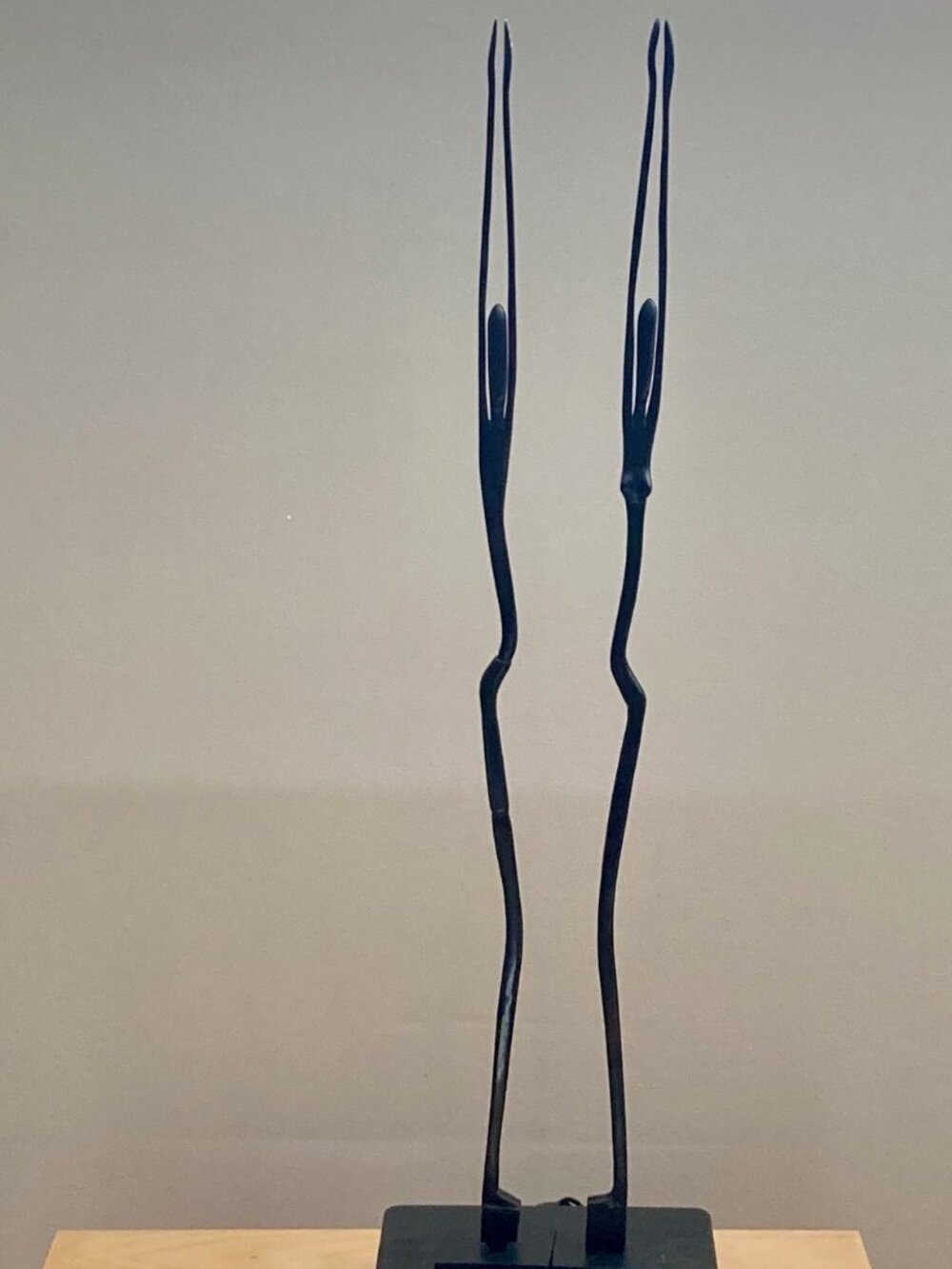 Vintage 28” Elongated Wood Couple Statues - Minimalist Souvenir Folk Art